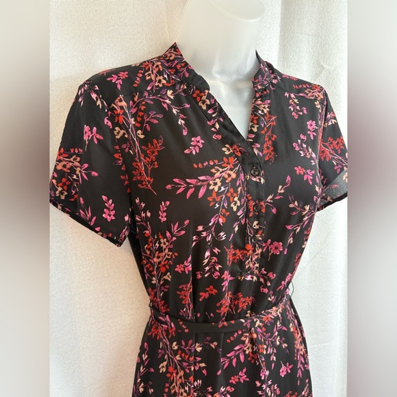 Nanette Lepore Black Floral Chiffon Maxi Shirt‎ Dress Sz 4 Small 0380 - Picture 3 of 14